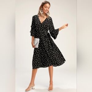 Preloved Lulu's Black and White Ruffled Wrap Dress